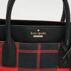 Pre Owned Kate Spade Cameron Street Candace Plaid Red/Black Canvas and Leather Tote