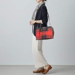Pre Owned Kate Spade Cameron Street Candace Plaid Red/Black Canvas and Leather Tote