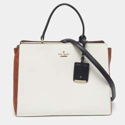 Pre Owned Kate Spade Angelika Pembrey Palace White/Brown Croc and Snakeskin Embossed Leather Top Handle Bag