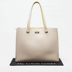 Pre Owned Kate Spade Arbour Hill Kyra Light Beige/Yellow Leather Tote