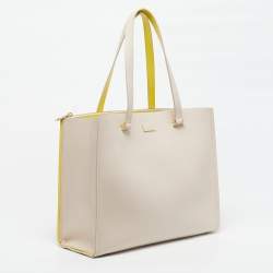 Pre Owned Kate Spade Arbour Hill Kyra Light Beige/Yellow Leather Tote