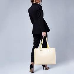 Pre Owned Kate Spade Arbour Hill Kyra Light Beige/Yellow Leather Tote