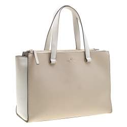 Pre Owned Kate Spade Beige/White Laether Cedar Street Jensen Tote