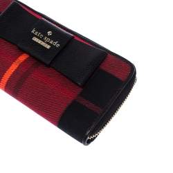 Pre Owned Kate Spade Red/Black Checkered Canvas Julia Street Plaid Nisha Wallet