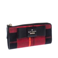 Pre Owned Kate Spade Red/Black Checkered Canvas Julia Street Plaid Nisha Wallet