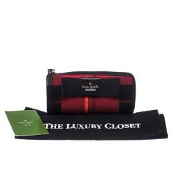 Pre Owned Kate Spade Red/Black Checkered Canvas Julia Street Plaid Nisha Wallet