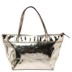 Pre Owned Kate Spade Gold Metallic Gold Patent leather Zip Tote