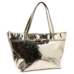 Pre Owned Kate Spade Gold Metallic Gold Patent leather Zip Tote