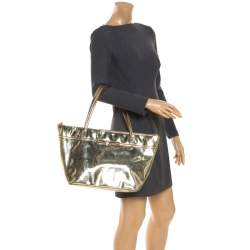 Pre Owned Kate Spade Gold Metallic Gold Patent leather Zip Tote