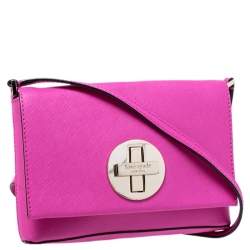 Pre Owned Kate Spade Hot Pink Leather Astor Court Flap Crossbody Bag