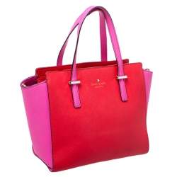Pre Owned Kate Spade Red/Pink Leather Cedar Street Hayden Tote