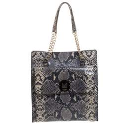 Pre Owned Kate Spade Grey/Beige Snake Effect Leather South Kensington Denee Tote