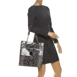 Pre Owned Kate Spade Grey/Beige Snake Effect Leather South Kensington Denee Tote