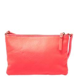 Pre Owned Kate Spade Neon Coral Orange Leather Top Zip Crossbody Bag
