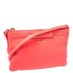 Pre Owned Kate Spade Neon Coral Orange Leather Top Zip Crossbody Bag
