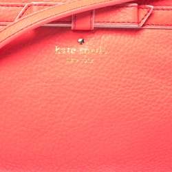 Pre Owned Kate Spade Neon Coral Orange Leather Top Zip Crossbody Bag