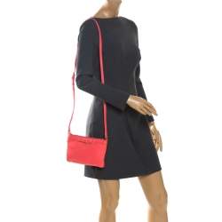 Pre Owned Kate Spade Neon Coral Orange Leather Top Zip Crossbody Bag