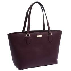 Pre Owned Kate Spade Burgundy Leather Top Zip Tote