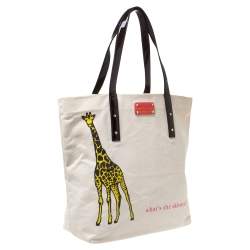 Pre Owned Kate Spade Cream/Brown Canvas and Patent Leather  Whats The Skinny Shopper Tote