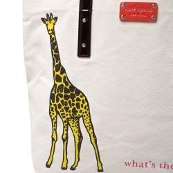 Pre Owned Kate Spade Cream/Brown Canvas and Patent Leather  Whats The Skinny Shopper Tote