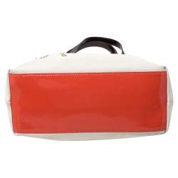 Pre Owned Kate Spade Cream/Brown Canvas and Patent Leather  Whats The Skinny Shopper Tote