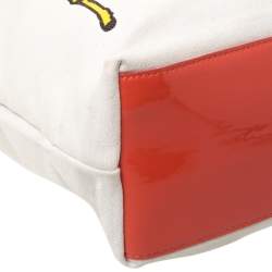 Pre Owned Kate Spade Cream/Brown Canvas and Patent Leather  Whats The Skinny Shopper Tote