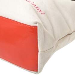 Pre Owned Kate Spade Cream/Brown Canvas and Patent Leather  Whats The Skinny Shopper Tote