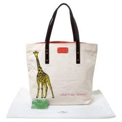 Pre Owned Kate Spade Cream/Brown Canvas and Patent Leather  Whats The Skinny Shopper Tote