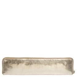 Pre Owned Kate Spade Gold Leather Zip Around Long Clutch