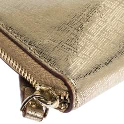 Pre Owned Kate Spade Gold Leather Zip Around Long Clutch