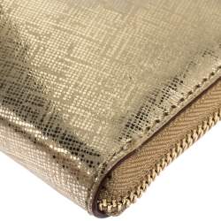 Pre Owned Kate Spade Gold Leather Zip Around Long Clutch