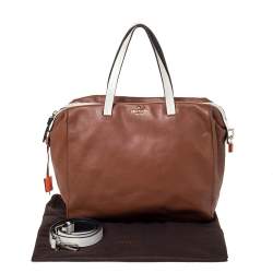 Pre Owned Kate Spade Brown/White Leather Weekender Bag