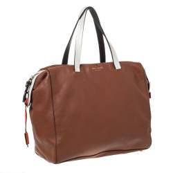 Pre Owned Kate Spade Brown/White Leather Weekender Bag