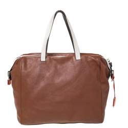 Pre Owned Kate Spade Brown/White Leather Weekender Bag