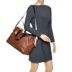 Pre Owned Kate Spade Brown/White Leather Weekender Bag