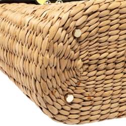 Pre Owned Kate Spade Lemon Green Straw and Leather Large New York Luisa Tote