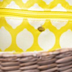 Pre Owned Kate Spade Lemon Green Straw and Leather Large New York Luisa Tote