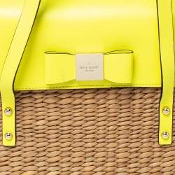 Pre Owned Kate Spade Lemon Green Straw and Leather Large New York Luisa Tote