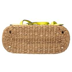 Pre Owned Kate Spade Lemon Green Straw and Leather Large New York Luisa Tote