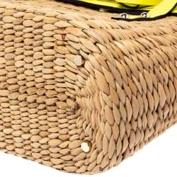 Pre Owned Kate Spade Lemon Green Straw and Leather Large New York Luisa Tote