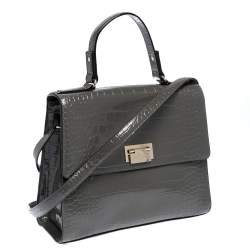Kate Spade Grey Croc Embossed Patent Leather Knightsbridge Doris Top Handle Bag