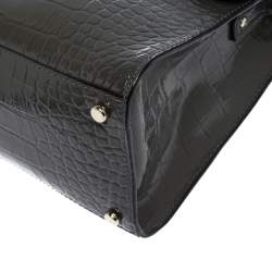 Kate Spade Grey Croc Embossed Patent Leather Knightsbridge Doris Top Handle Bag