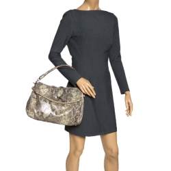 Pre Owned Kate Spade Metallic Beige Python Effect Leather Minka Top Handle Bag