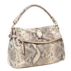 Pre Owned Kate Spade Metallic Beige Python Effect Leather Minka Top Handle Bag