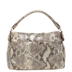 Pre Owned Kate Spade Metallic Beige Python Effect Leather Minka Top Handle Bag