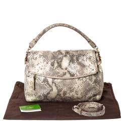 Pre Owned Kate Spade Metallic Beige Python Effect Leather Minka Top Handle Bag