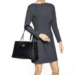 Pre Owned Kate Spade Black Quilted Leather Astor Court Elena Tote