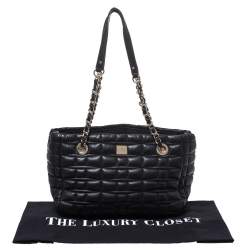 Kate Spade Black Square Quilted Leather Chain Tote