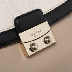 Pre Owned Kate Spade Beige/Black Snakeskin Embossed Leather Pushlock Flap Top Handle Bag