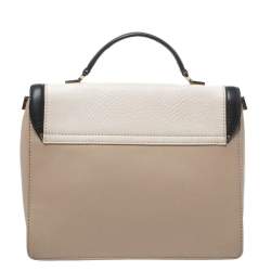 Pre Owned Kate Spade Beige/Black Snakeskin Embossed Leather Pushlock Flap Top Handle Bag